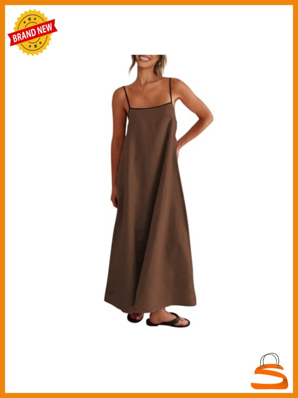 Linen Maxi Dress Spaghetti Strap Back Tie Side Pockets Relaxed Fit